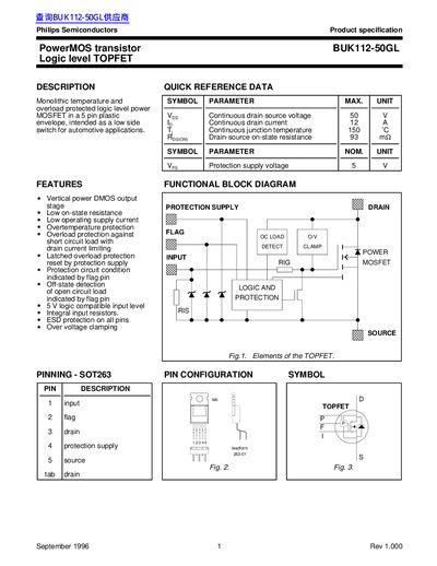 Philips BUK112-50GL PowerMOS Transistor Datasheet - cover page