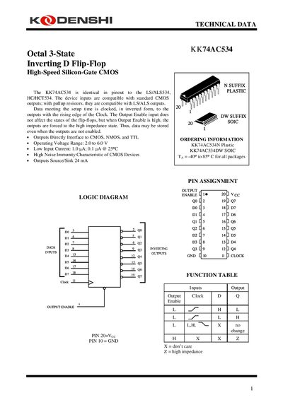 KodenShi KK74AC534 Datasheet - cover page