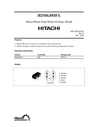 Hitachi HZM6.8MFA Silicon Planar Zener Diode Datasheet - cover page