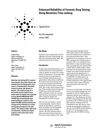 Agilent G2080AA Retention Time Locking Application Note