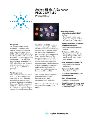 Agilent HSMx-A10x-xxxxx PLCC-2 SMT LED Product Brief - cover page