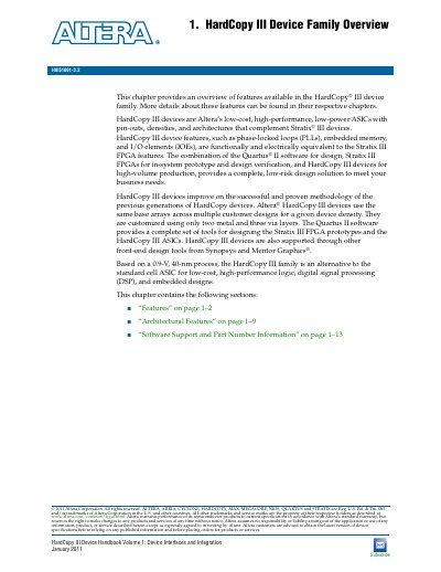 Altera HardCopy III Device Family Overview Handbook - cover page