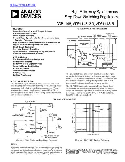 ANALOG DEVICES ADP1148 ADP1148-3.3 ADP1148-5 High Efficiency Synchronous Step-Down Switching Regulators handbook - cover page