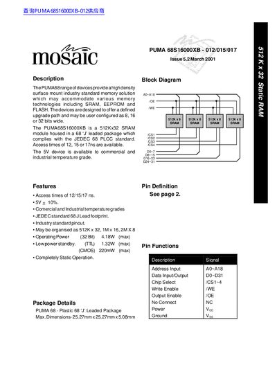 mosaic PUMA 68S16000XB - 012/015/017 handbook - cover page