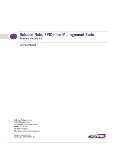 Extreme Networks EPICenter Management Suite 6.0 Service Pack 2 Release Note
