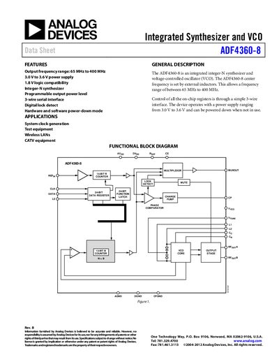 Analog Devices ADF4360-8 Datasheet - cover page