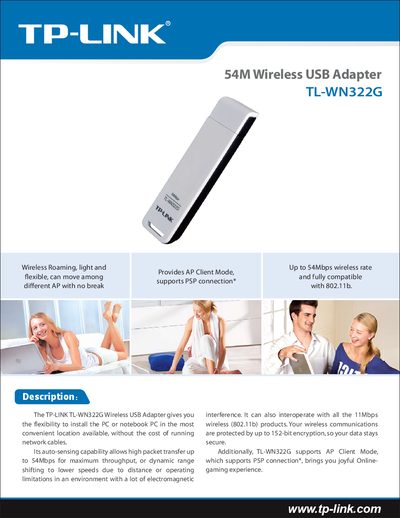 TP-Link TL-WN322G Wireless USB Adapter User Manual - cover page
