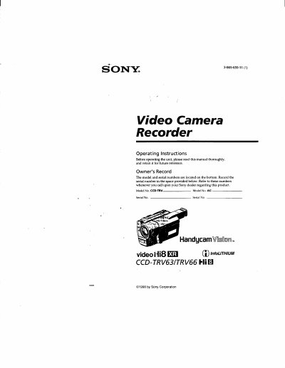 Sony CCD-TRV63/CCD-TRV66 Camcorder User Manual - cover page