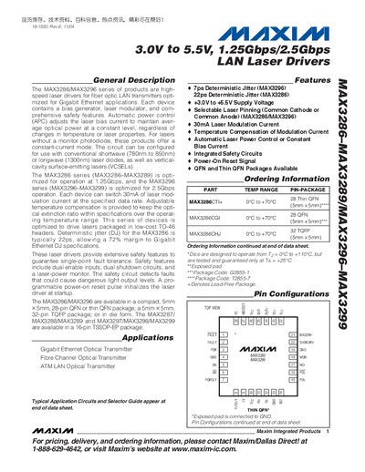 Maxim MAX3286/MAX3289/MAX3296/MAX3299 LAN Laser Drivers Datasheet - cover page