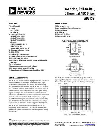 Analog Devices AD8139 Datasheet - cover page