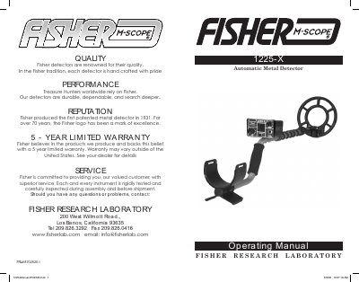 Fisher 1225-X Metal Detector Operating Manual - cover page