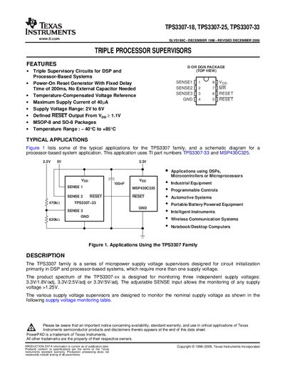 Texas Instruments TPS3307 Datasheet - cover page