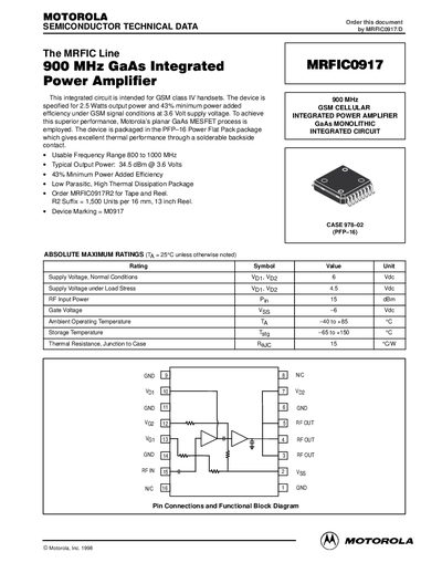 Motorola MRFIC0917 Datasheet - cover page