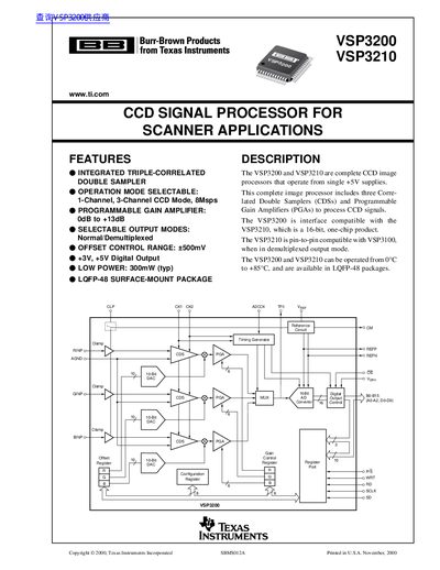Texas Instruments VSP3200/VSP3210 CCD Signal Processor Datasheet - cover page