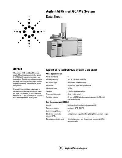 Agilent 5975 inert GC/MS System Data Sheet - cover page