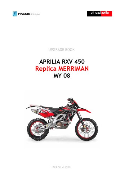 Aprilia RXV 450 Replica Merriman 2008 Upgrade Manual - cover page