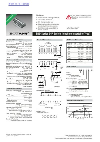 Bourns SND Series DIP Switch (Machine Insertable Type) Datasheet - cover page