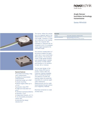 Novotechnik RFA4000 Angle Sensor User Manual - cover page