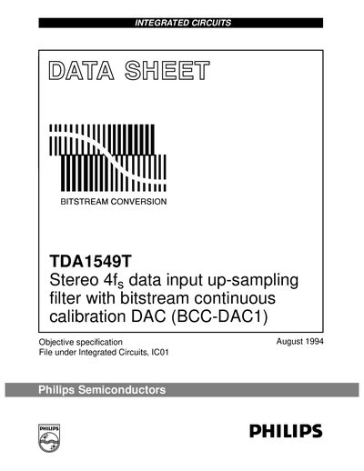 Philips TDA1549T Stereo DAC Datasheet - cover page