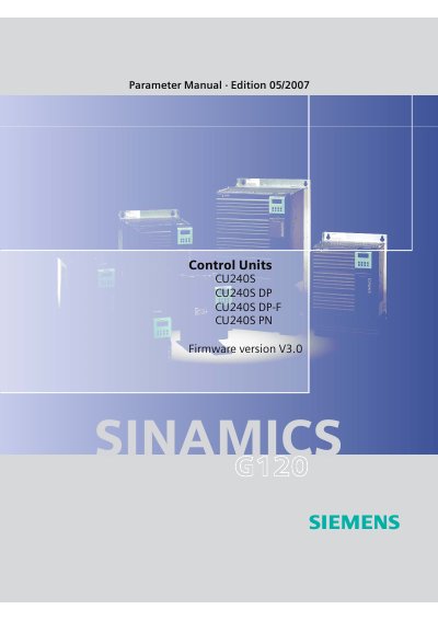 Siemens SINAMICS G120 CU240S Parameter Manual - cover page