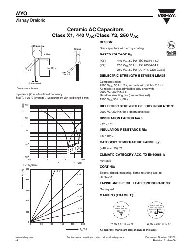 Vishay WYO Ceramic AC Capacitors Datasheet - cover page