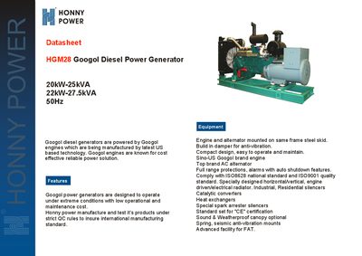 Googol HGM28 Diesel Power Generator Datasheet - cover page