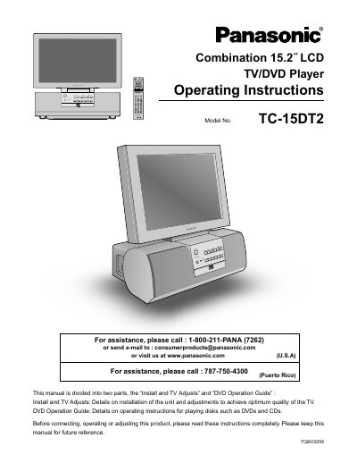 Panasonic TC-15DT2 Combination LCD TV/DVD Player Operating Instructions - cover page