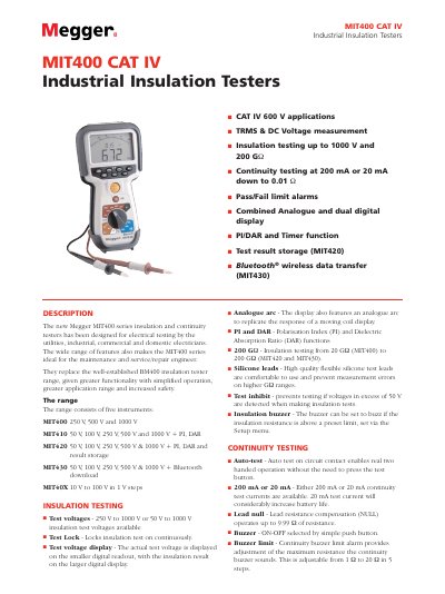 Megger MIT400 Series Industrial Insulation Tester User Manual - cover page