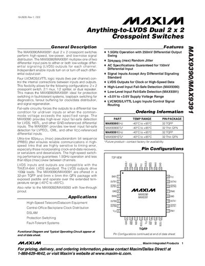 Maxim MAX9390/MAX9391 Crosspoint Switches Datasheet - cover page