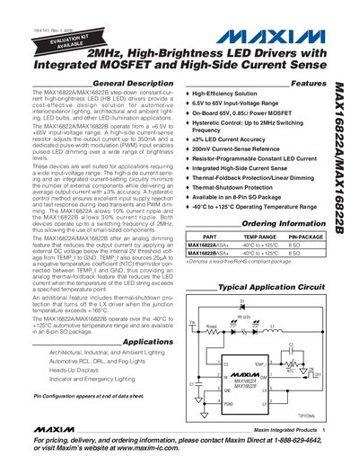 Maxim MAX16822A/MAX16822B High-Brightness LED Driver Datasheet - cover page