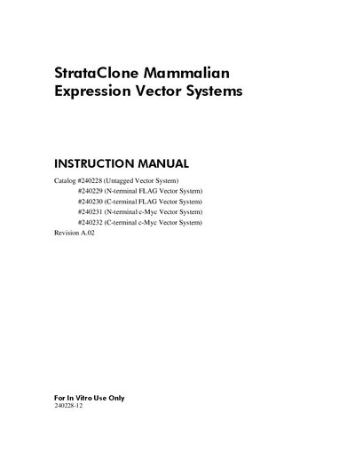 Agilent StrataClone Mammalian Expression Vector Systems Instruction Manual - cover page