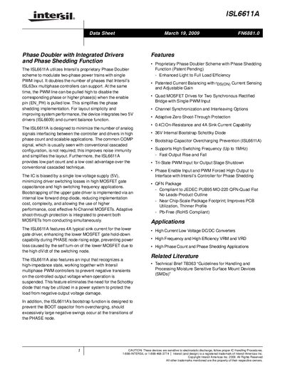 Intersil ISL6611A Datasheet - cover page