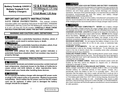 Battery Tender Junior & Plus Battery Chargers User Manual - cover page
