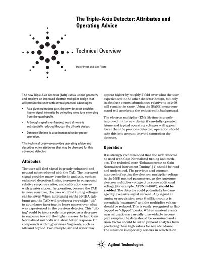 Agilent Triple-Axis Detector Attributes and Operating Advice Technical Overview - cover page
