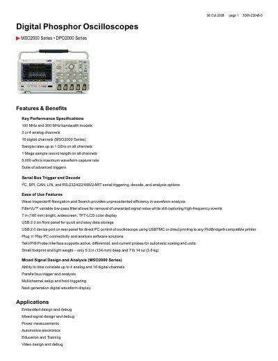 Tektronix MSO2000 Series and DPO2000 Series Product Leaflet - cover page