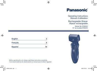 Panasonic ES8243 Rechargeable Shaver Operating Instructions - cover page