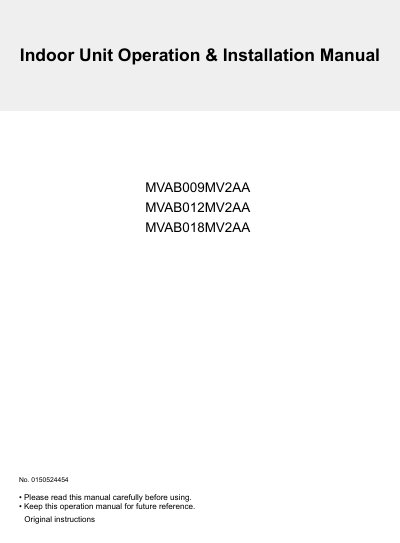 Haier MVAB009MV2AA MVAB012MV2AA MVAB018MV2AA Indoor Unit Operation & Installation Manual - cover page