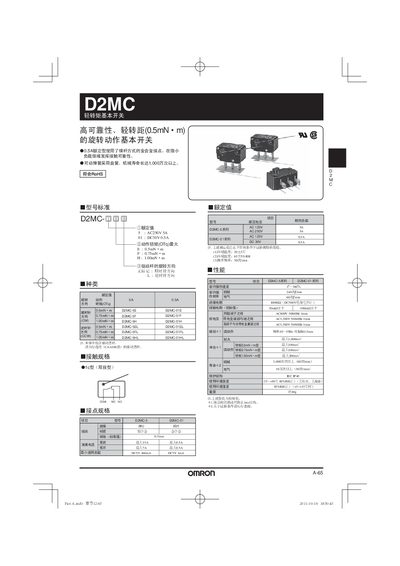 Omron D2MC Basic Switch User Manual - cover page