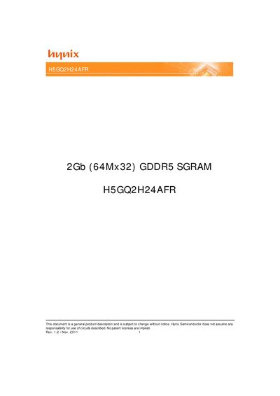 Hynix H5GQ2H24AFR 2Gb GDDR5 SGRAM Datasheet - cover page