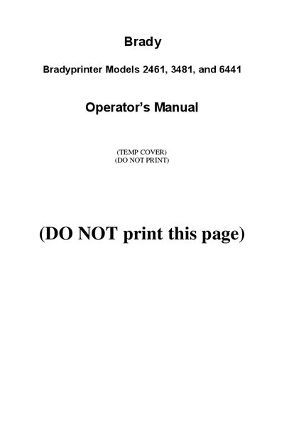 Bradyprinter 2461/3481/6441 Operator Manual - cover page