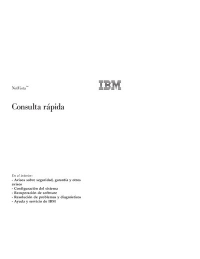 IBM NetVista Quick Reference Guide - cover page