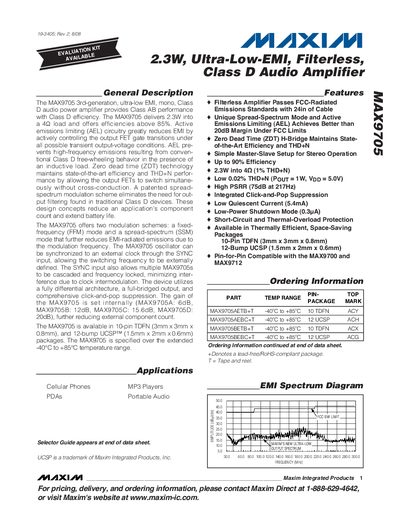 Maxim MAX9705 Audio Amplifier Datasheet - cover page