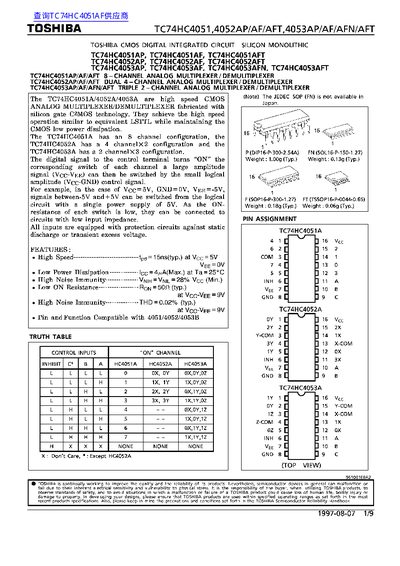 TOSHIBA TC74HC4051AP Data Sheet - cover page