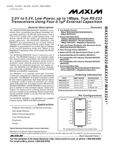 Maxim MAX3222/MAX3232/MAX3237/MAX3241 Datasheet - cover page