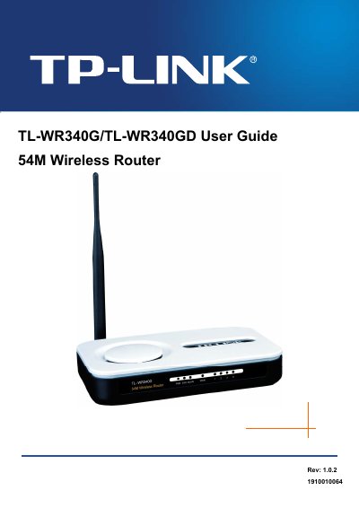 TP-Link TL-WR340G/TL-WR340GD 54Mbps Wireless Router User Guide - cover page