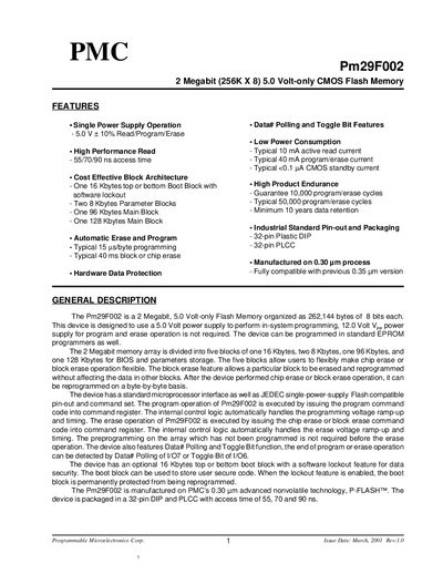 PMC Pm29F002 Datasheet - cover page