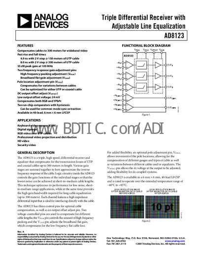 Analog Devices AD8123 Triple Differential Receiver Datasheet - cover page