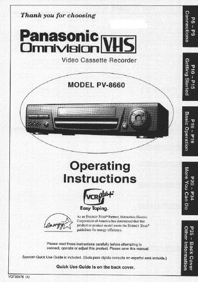 Panasonic PV-8660 VCR Operating Instructions - cover page