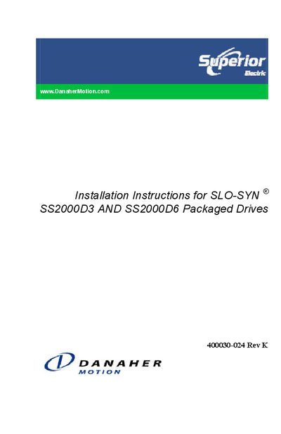 Danaher Motion SS2000D3 / SS2000D6 Installation Instructions - cover page