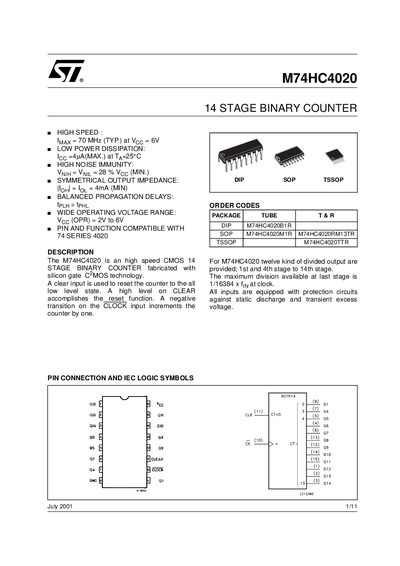 STMicroelectronics M74HC4020 Datasheet - cover page